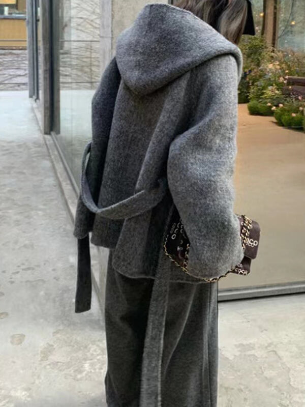 Airchics manteau en laine avec ceinture à capuche femme mode