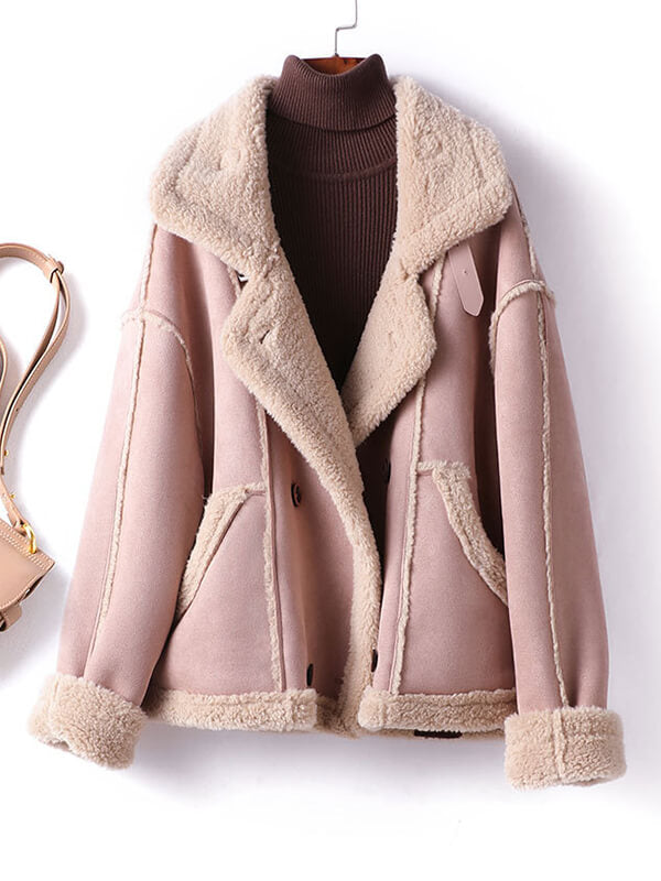 Airchics manteau aviateur doublé polaire boutonnage avec poches femme doux rose