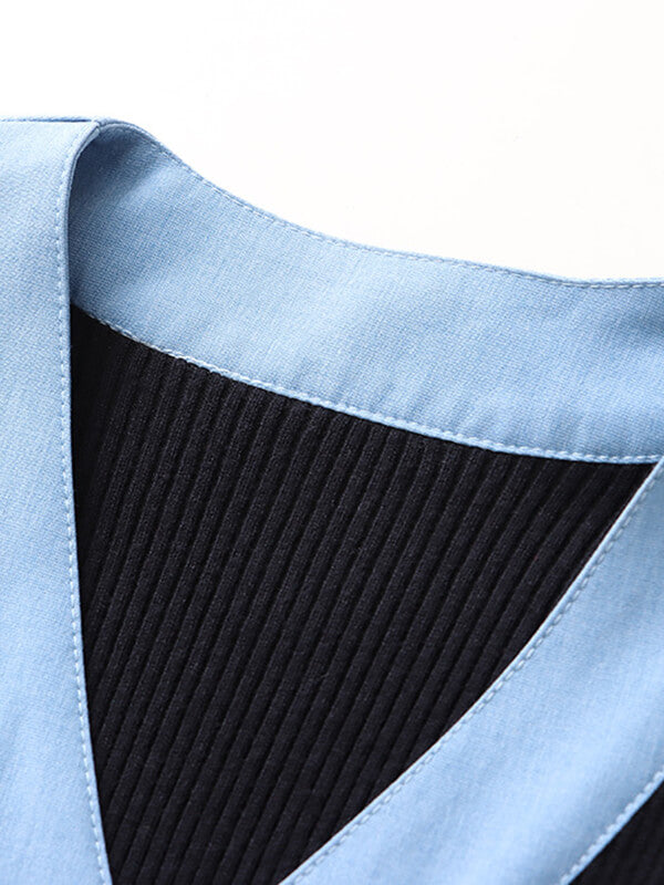 Airchics cardigans jean couleur bloc boutonnage manches trompette femme mode