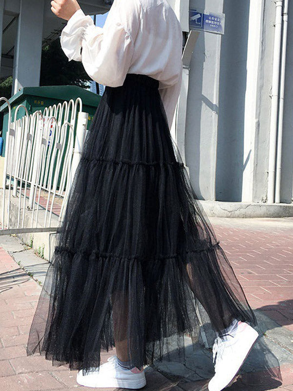 Airchics Jupe Plissée Trapèze Mi-longue En Maille Bouffante