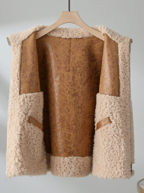 Airchics manteau aviateur doublé cuir peau de mouton  fermeture éclair femme oversized