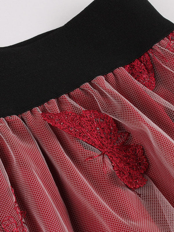 Airchics jupe longue tulle brodée femme élégant rouge