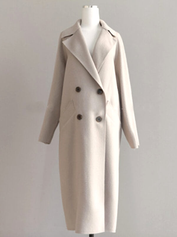 Élégant Manteau Longue en Laine Double Boutonnage avec Poches Femme