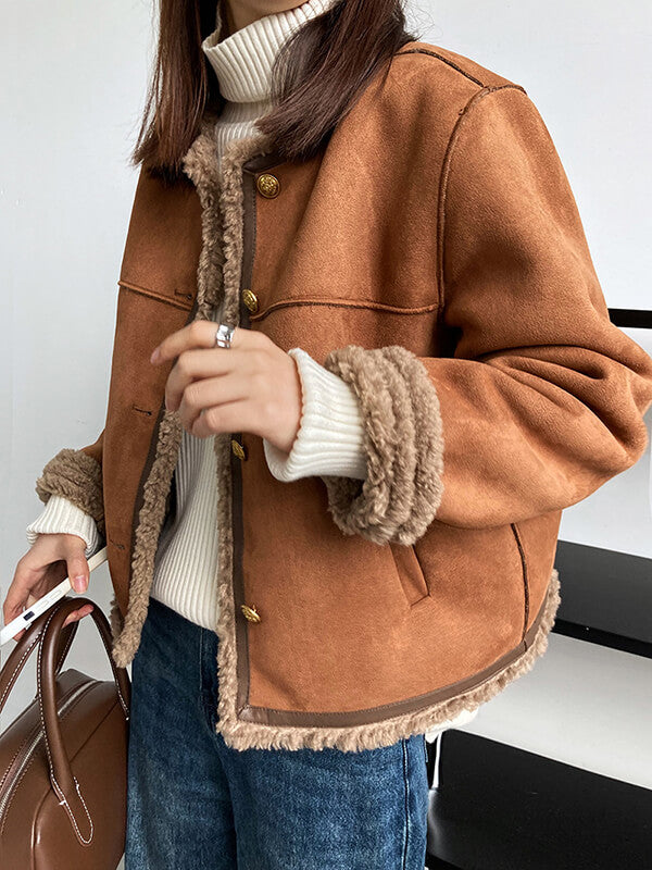 Airchics manteau aviateur suedine doublé cuir peau de mouton boutonnage femme mode