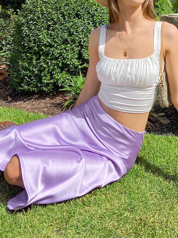 Airchics Jupe Décontractée Taille Haute En Satin Couvrant Les Hanches Pour Femmes