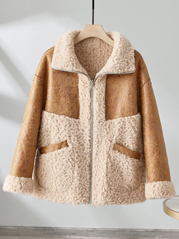 Airchics manteau aviateur doublé cuir peau de mouton  fermeture éclair femme oversized