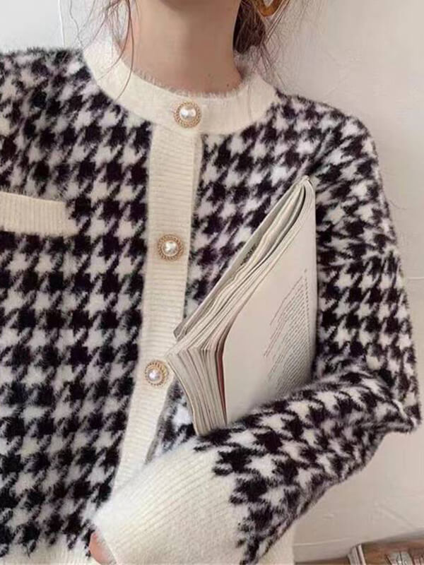 Airchics cardigans pied de poule boutonnage femme mode