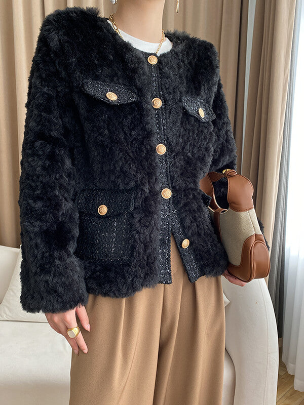 Airchics manteau teddy coat tweed doublé polaire boutonnage avec poches femme mode hiver