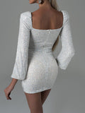 Airchics Robe De Soirée Courte Sexy Décolleté En V Dos Nu Paillettes