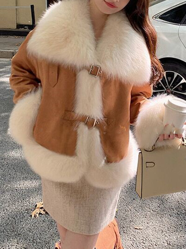 Airchics manteau en fausse fourrure suedine avec poches femme mode hiver