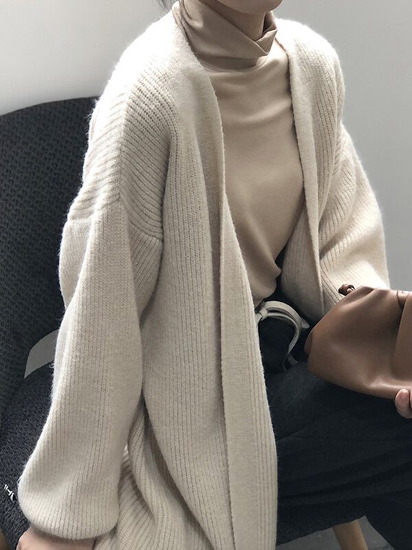 Airchics cardigans longue unicolore manches longues femme lâche décontracté