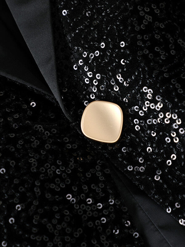 Airchics blazer brillante paillette avec poches boutons col revers femme mode