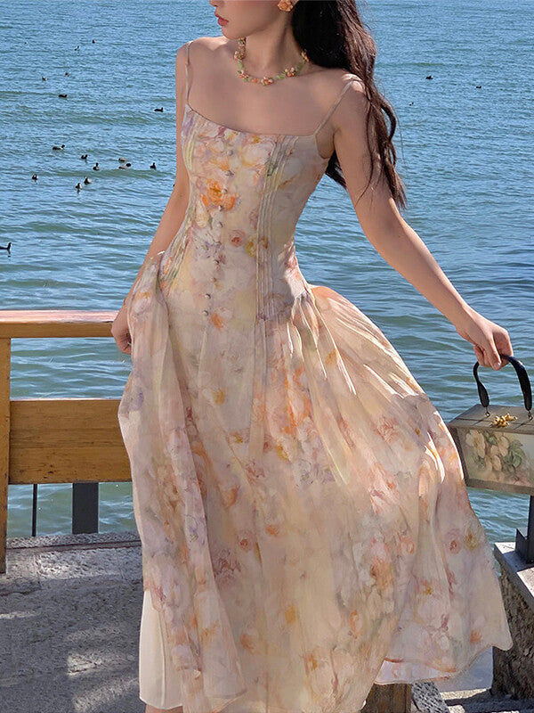 Airchics robe longue mousseline imprimé à fleurie à fines brides mode plage