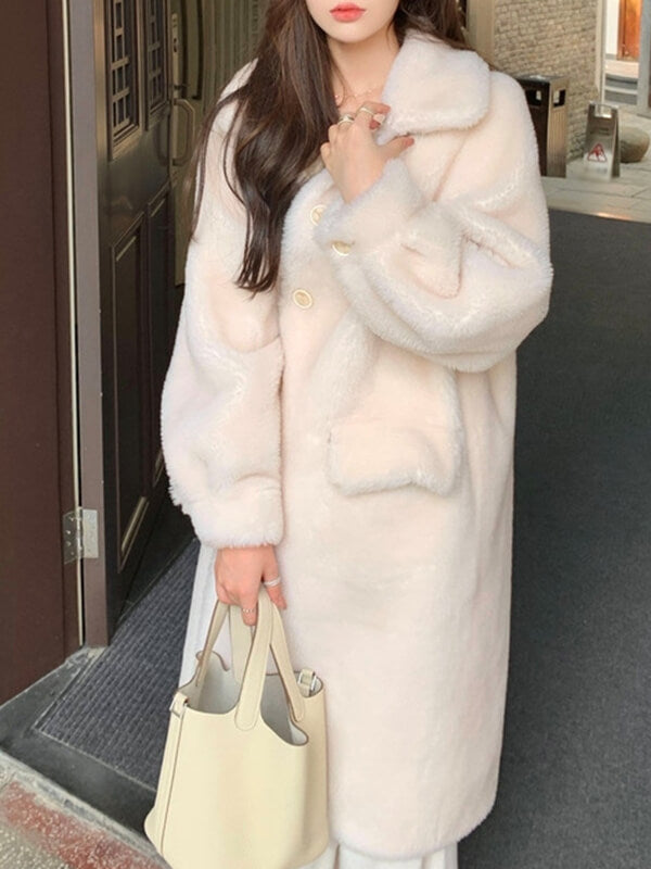 Airchics manteau teddy coat longue boutonnage avec poches femme mode hiver