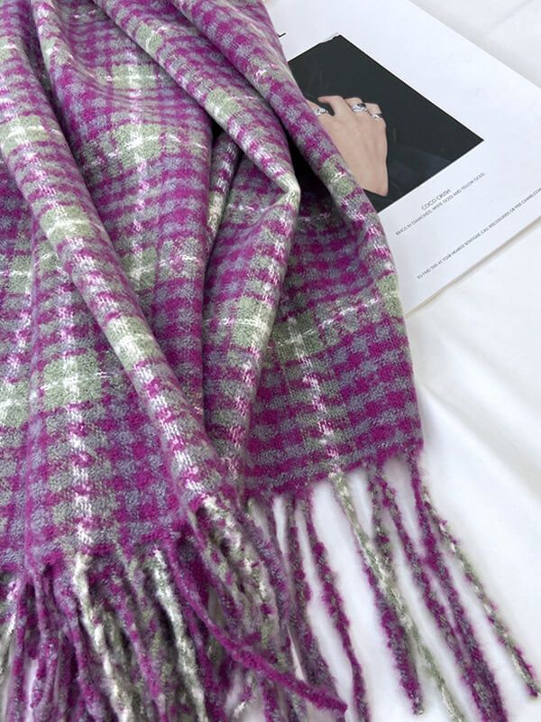 Airchics écharpe carreaux avec frange femme vintage