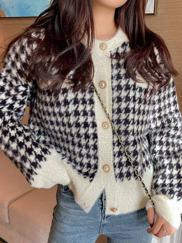 Airchics cardigans pied de poule boutonnage femme mode