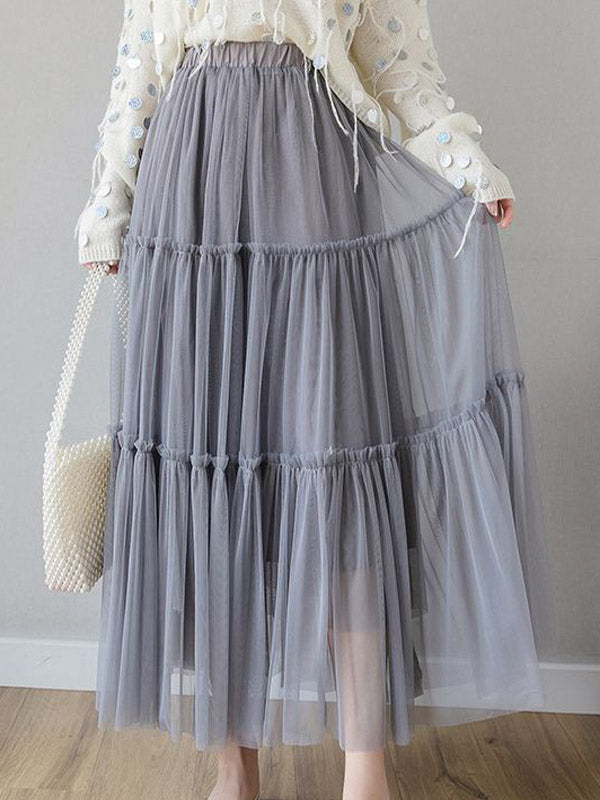 Airchics Jupe Plissée Trapèze Mi-longue En Maille Bouffante