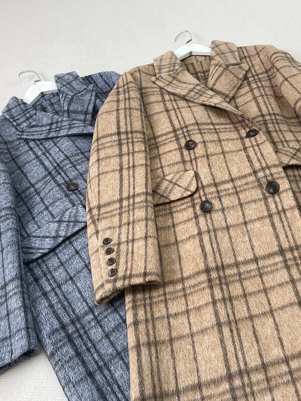 Airchics manteau en laine carreaux double boutonnage avec poches col revers femme mode