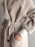 Élégant Manteau Longue en Laine Double Boutonnage avec Poches Femme