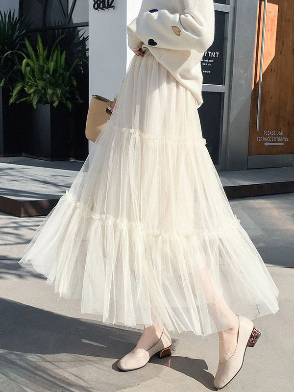 Airchics Jupe Plissée Trapèze Mi-longue En Maille Bouffante