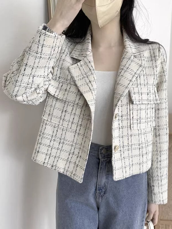 Airchics blazer courte carreaux boutonnage avec poches femme mode