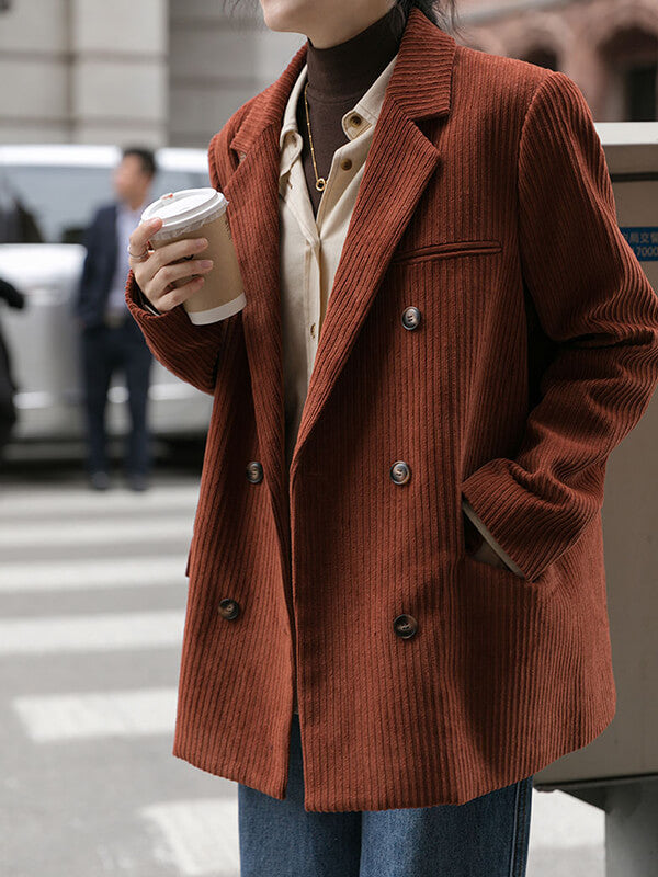 Airchics blazer en velours cotelé double boutonnage avec poches femme vintage brick