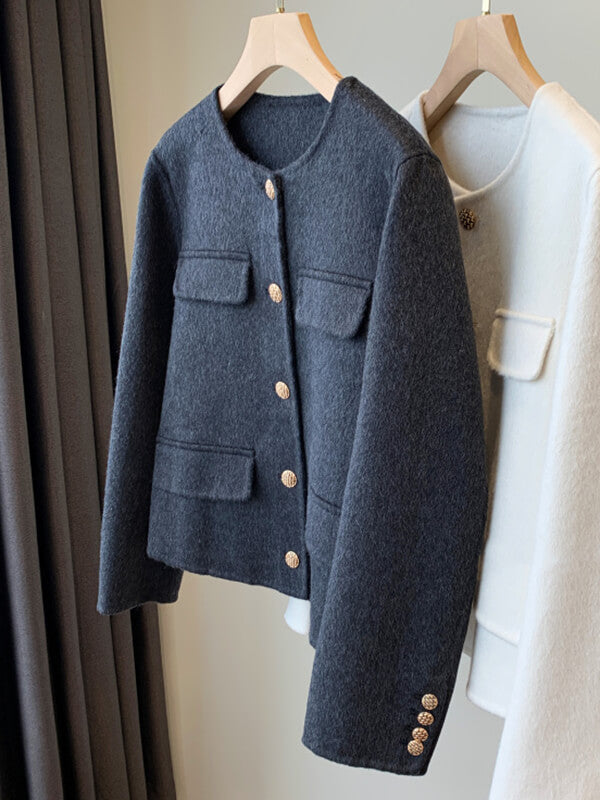 Airchics blazer courte laine boutonnage avec poches col rond femme mode