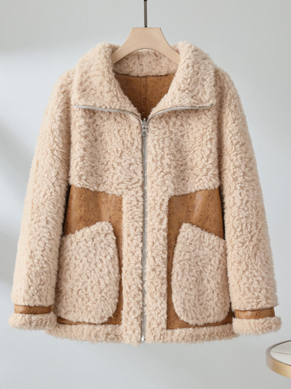 Airchics manteau aviateur doublé cuir peau de mouton  fermeture éclair femme oversized