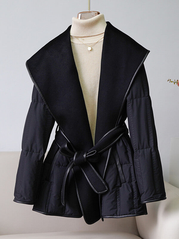 Airchics manteau doudoune laine avec poches ceinture femme élégant