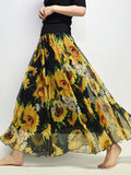 Airchics jupe longue mousseline imprimé tournesol taille élastique femme mode