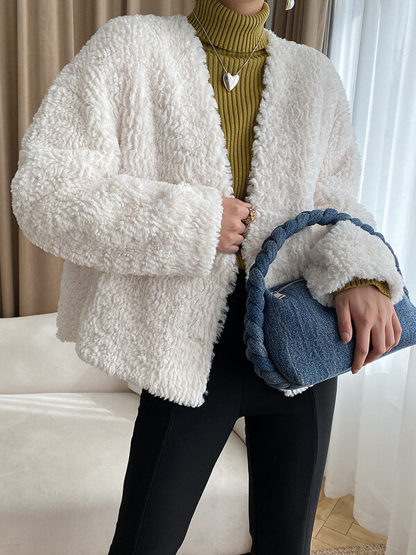 Airchics manteau imitation peau de mouton teddy boutonnage avec poches femme mode