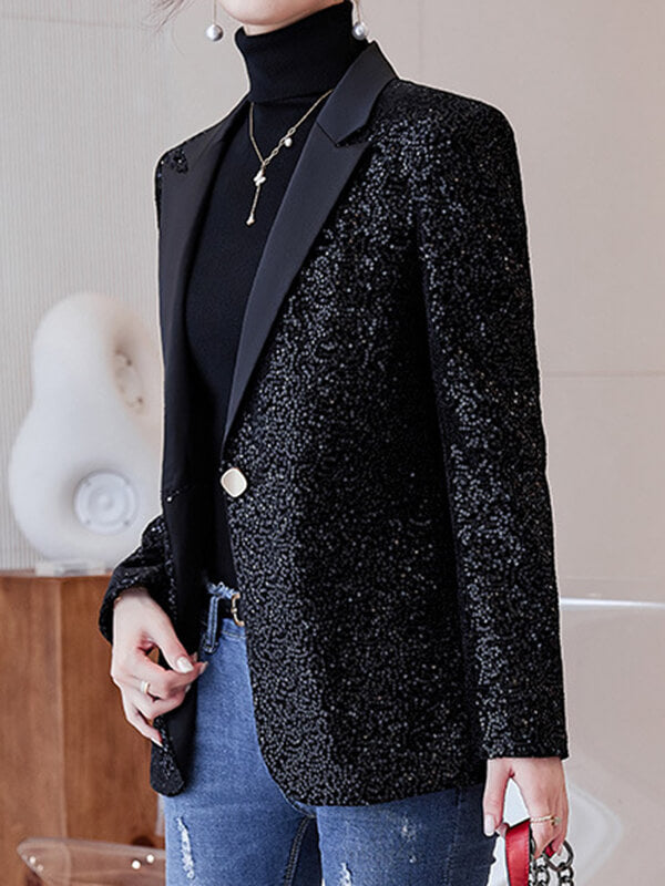 Airchics blazer brillante paillette avec poches boutons col revers femme mode