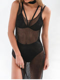 Robe Transparente Sexy De Couleur Unie Avec Bretelles En Maille
