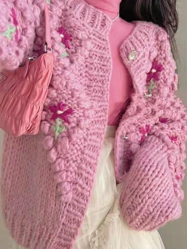 Airchics cardigans tissu tricoté fleurie boutonnage femme doux