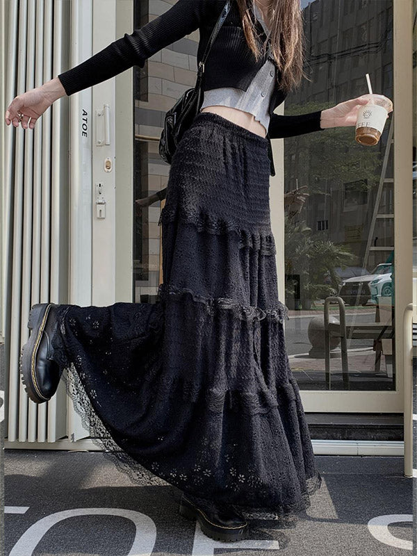 Airchics Jupe Trapèze Taille Haute Jupe Gâteau Style Doux Jupe Longue