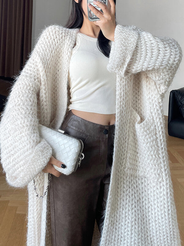 Airchics cardigans en laine longue avec poches femme oversized