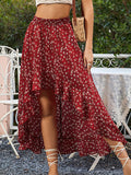 Airchics Longue Jupe Court Devant Longue Derriere Imprimé À Fleurie À Volantée