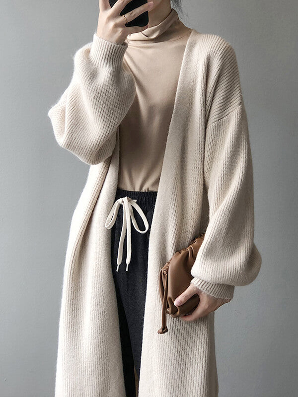 Airchics cardigans longue unicolore manches longues femme lâche décontracté