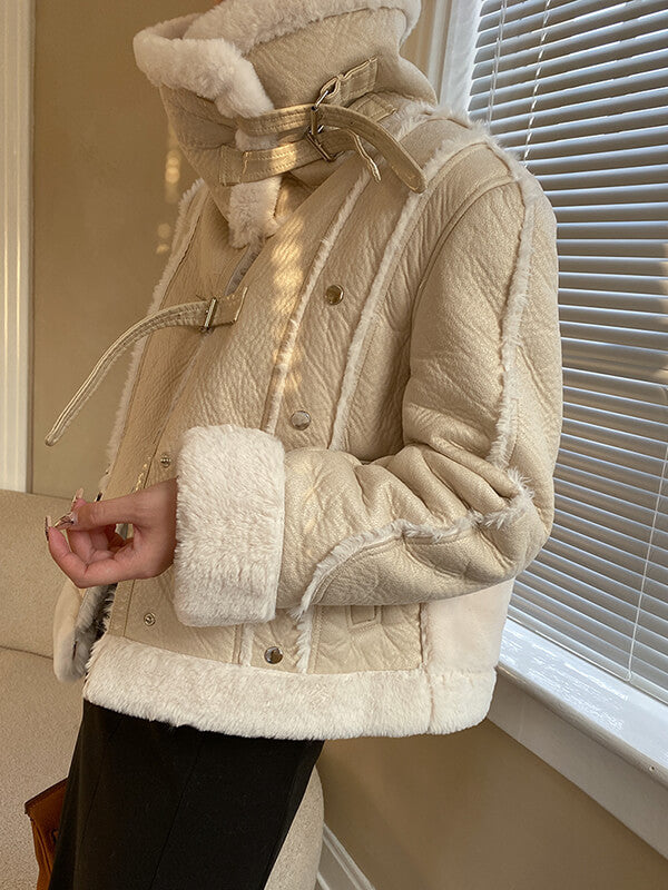 Airchics manteau aviateur simili cuir doublé polaire avec poches femme hiver