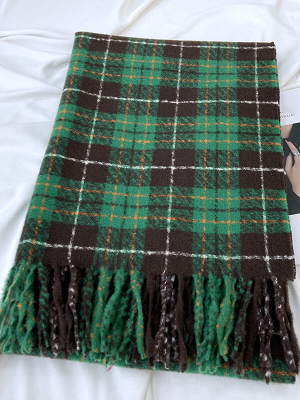 Airchics écharpe carreaux avec frange femme vintage hiver