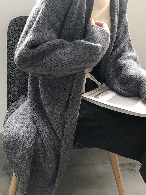 Airchics cardigans longue unicolore manches longues femme lâche décontracté