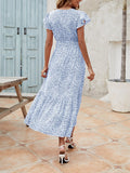 Airchics robe longue imprimé à fleurie mousseline ceinture v-cou manches courtes mode plage