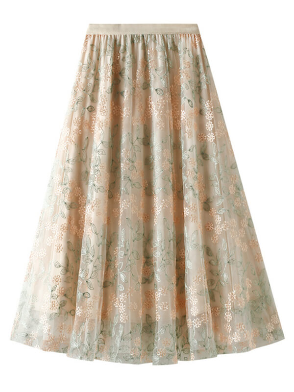 Airchics jupe longue tulle brodée fleurie élégant femme