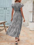 Airchics robe longue imprimé à fleurie mousseline ceinture v-cou manches courtes mode plage