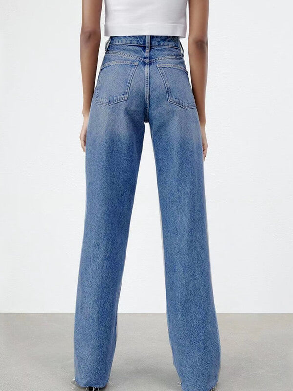 Airchics longue jeans droit larges jambes évasé déchiré troué femme mode