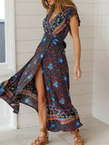 Sexy Longue Robe Imprimé à Fleurie de Plage Bohème Fendue Cuisse
