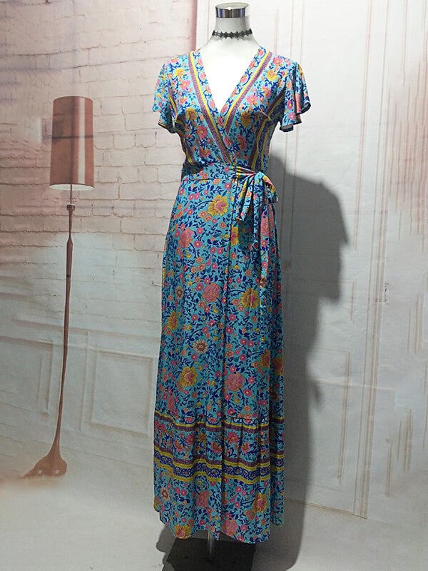 Sexy Longue Robe Imprimé à Fleurie de Plage Bohème Fendue Cuisse