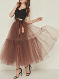 Airchics longue jupe unicolore avec ceinture plissé tutu en tulle élégant femme
