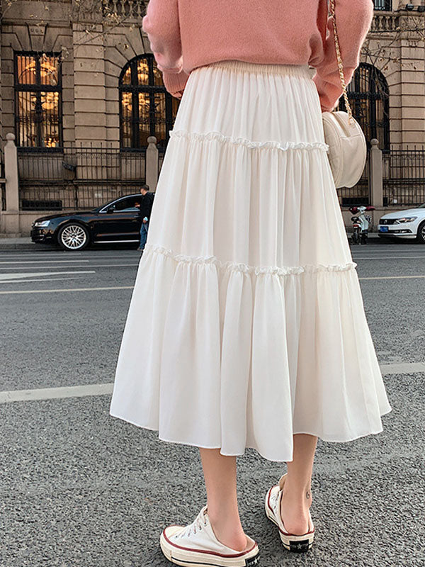 Airchics Jupe Plissée Mi-longue Jupe Gâteau Trapèze