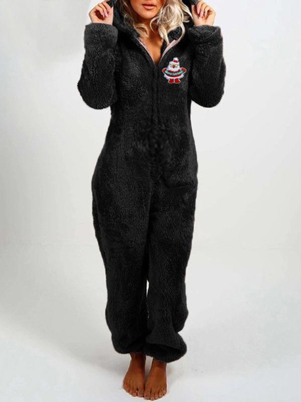 Airchics combinaison de pyjama polaire noël broderie capuche une pièce femme